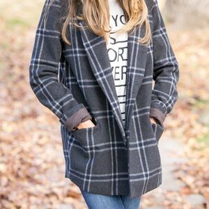 J.O.A. Classic Plaid Collar Coat in Charcoal